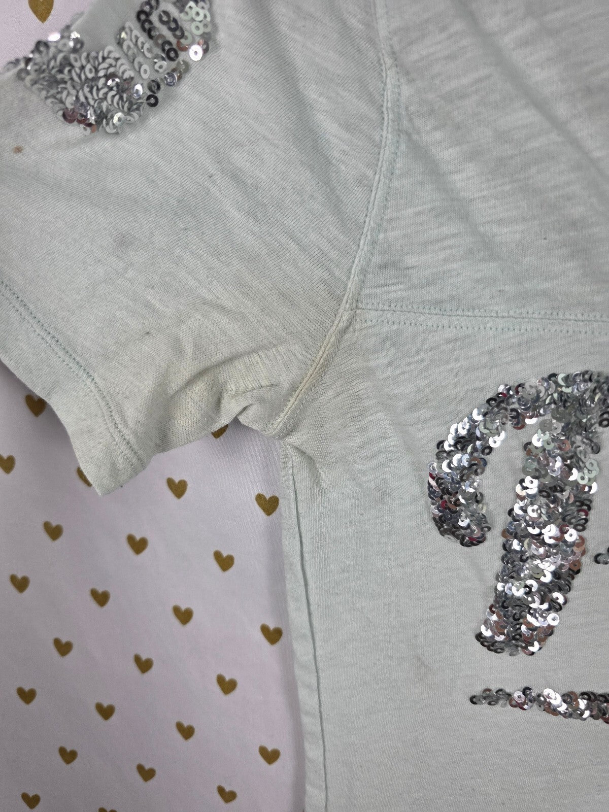 Victorias Secret PINK Bling Semi Sheer Sequined Tee shirt Flawed SMALL