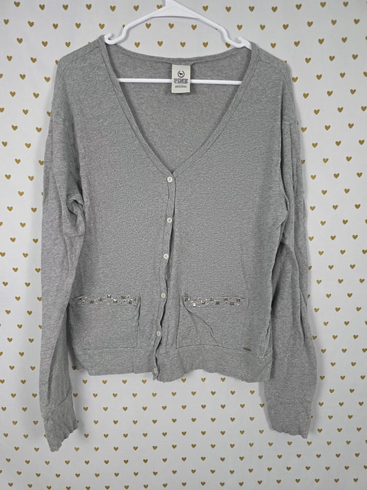 Victorias Secret Pink Vintage y2k Bling Button Front Studded Cardigan Sweater L