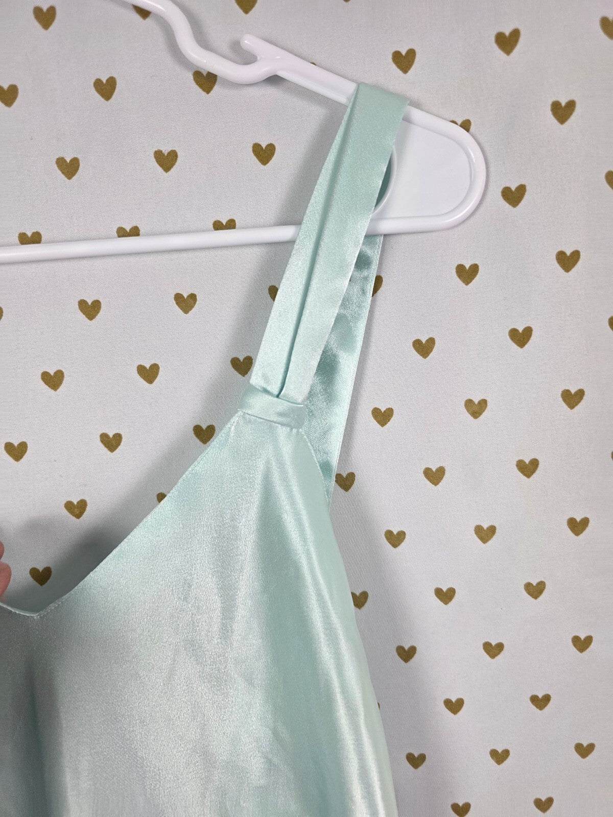 Vintage Victoria's Secret Gold Label Aqua Satin Gown Bow Back Ruffle Nightgown