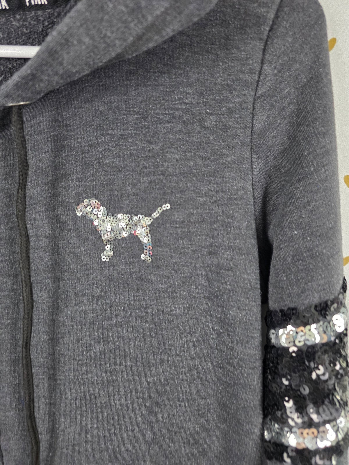 Victorias Secret Pink Small Grey Bling Logo Hoodie Jacket Sequined