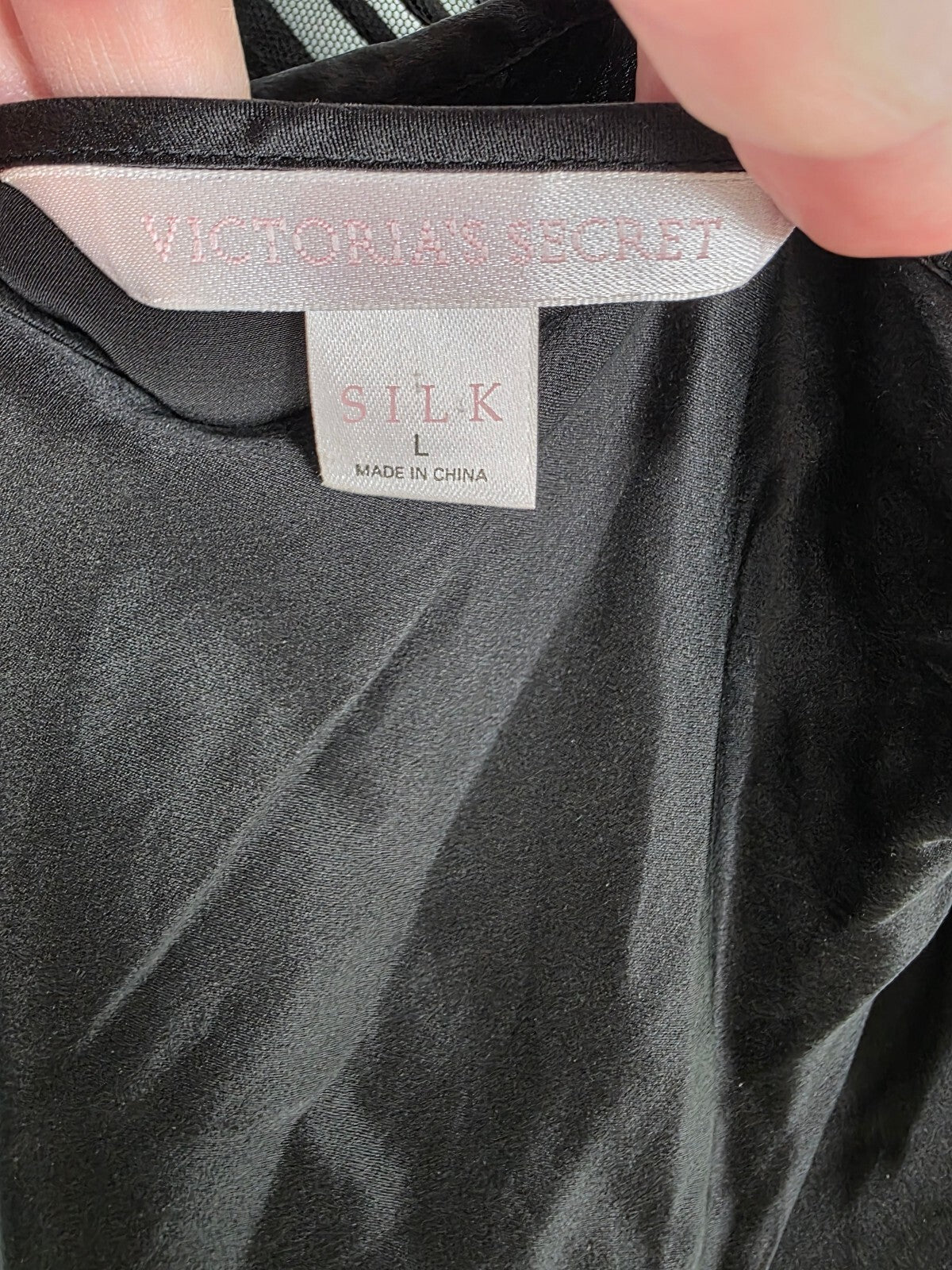 Victorias Secret Vintage Large Black 100% Silk Slip Dress Nightie Lingerie