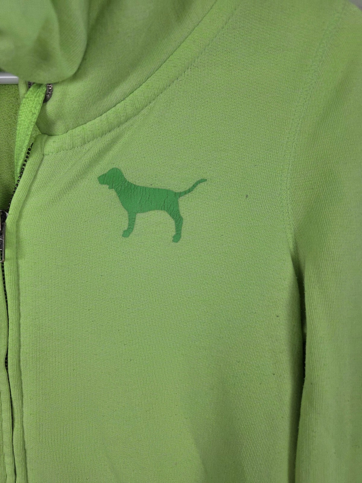 Victorias Secret Pink Neon Green Full zip Hoodie Jacket Vintage SMALL Y2k
