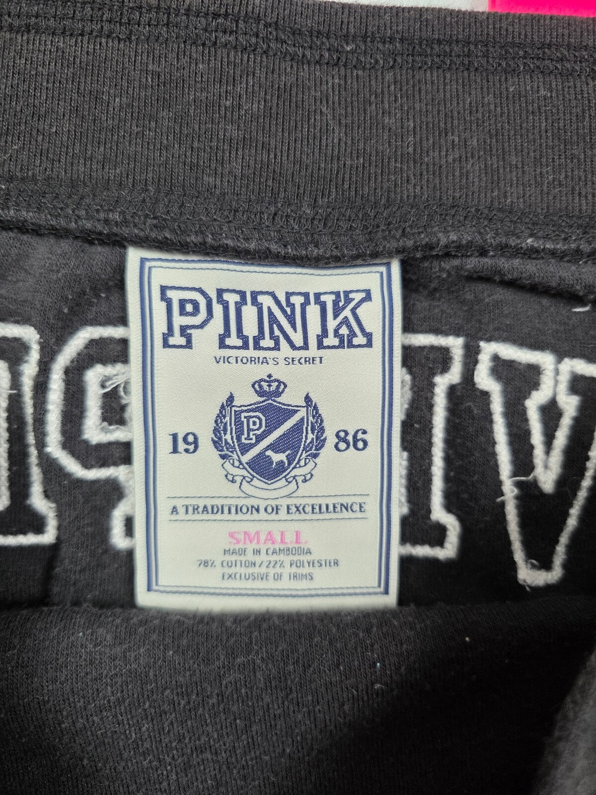 Vintage 2008 VS PINK Love Pink Velour Mini Skirt Peace Sign Black Small Y2K