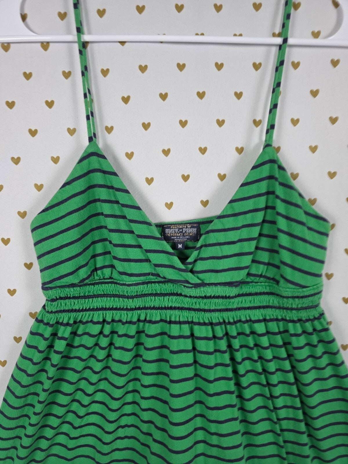 Vintage 2005 Victoria's Secret PINK Green Striped Ruffle Dress M Y2K Dog