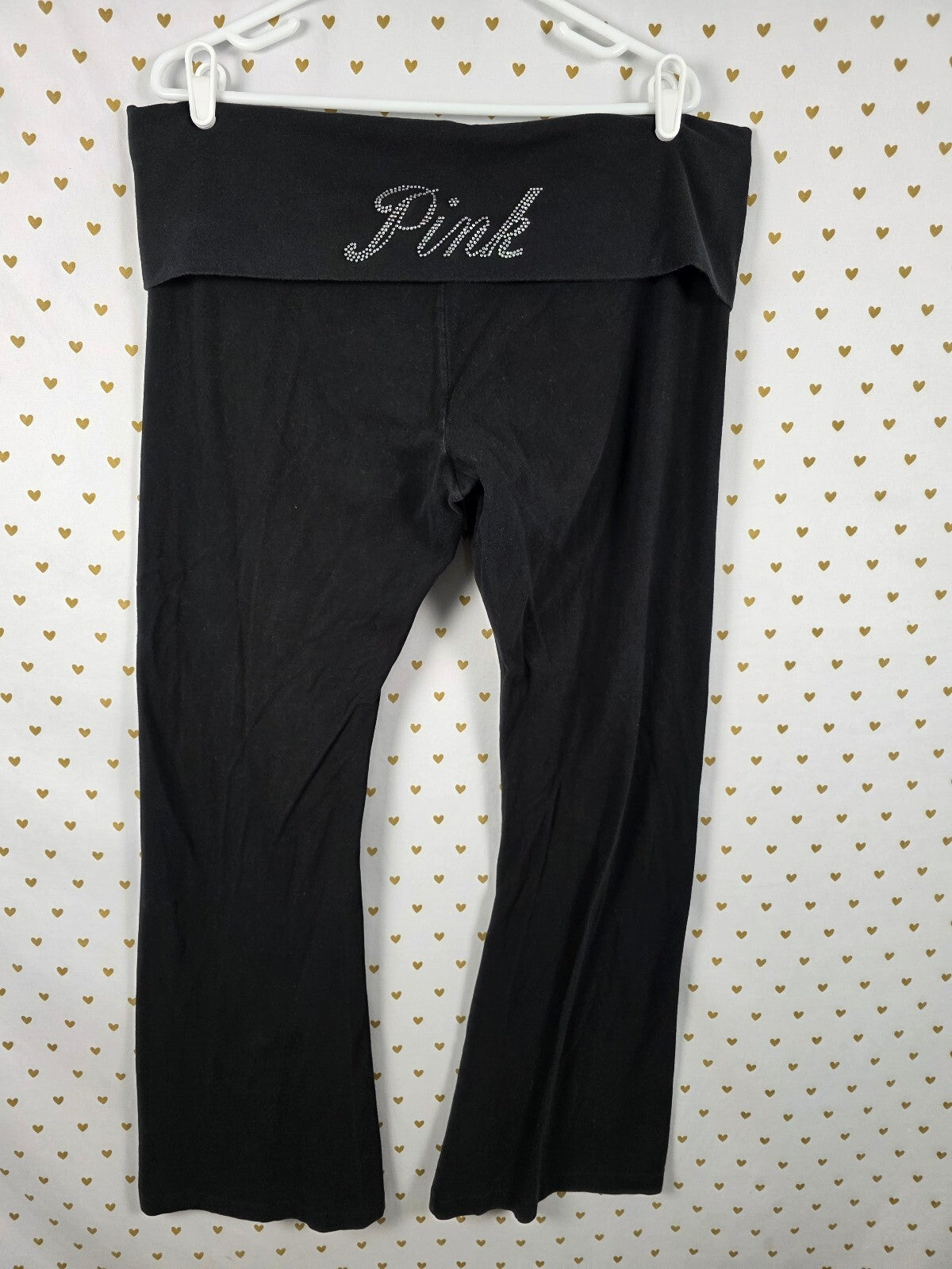 Victorias Secret PINK BLING Studded FOLDOVER FLARE Yoga Pants XXL 2XL