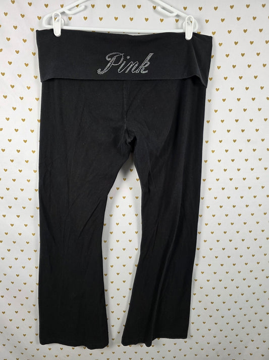 Victorias Secret PINK BLING Studded FOLDOVER FLARE Yoga Pants XXL 2XL