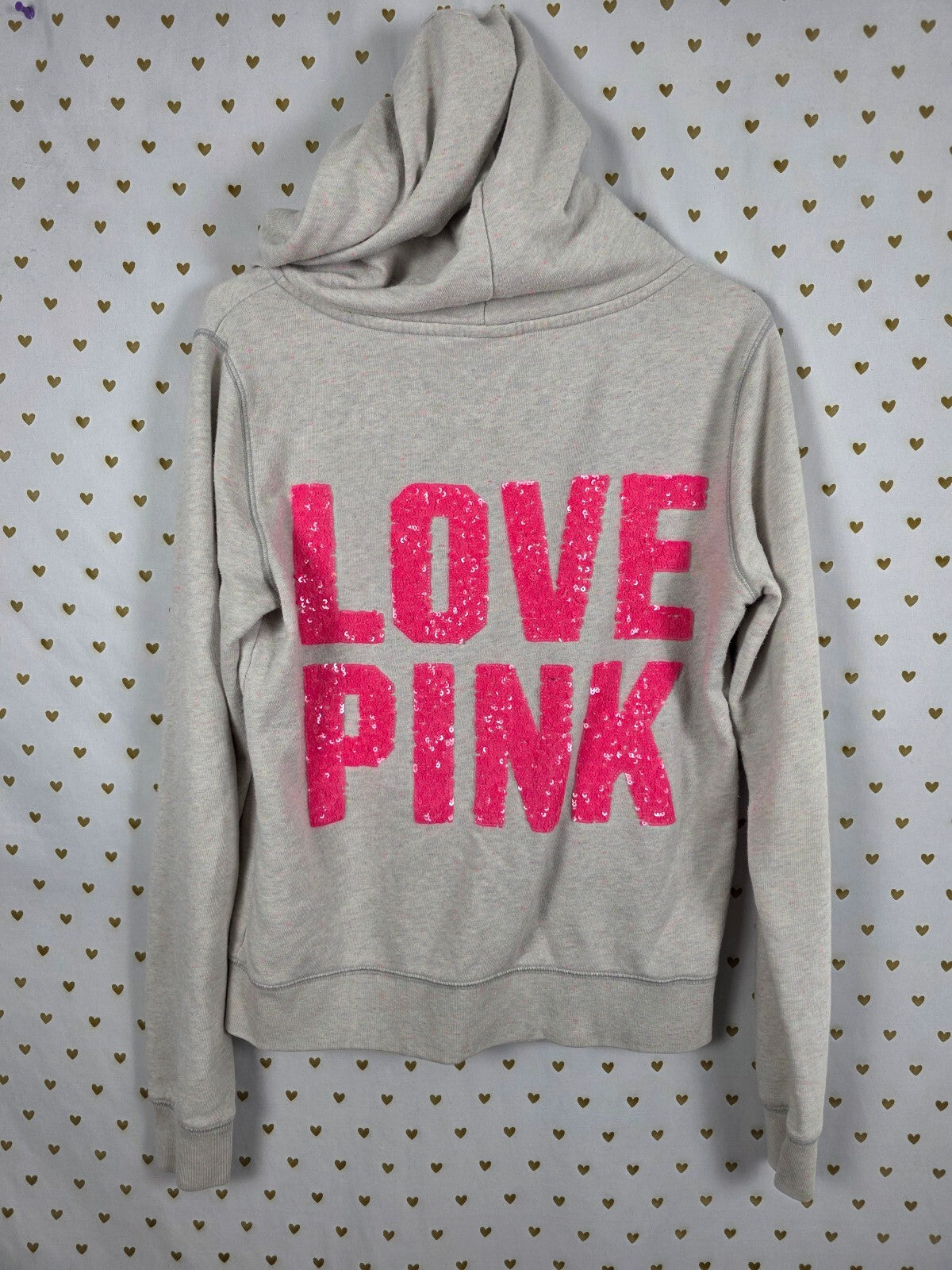 Victoria's Secret PINK Vintage Sequin LOVE PINK Hoodie Gray Neon Speckle M