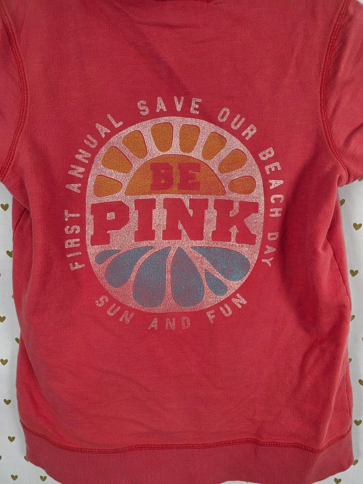 Vintage Victoria's Secret PINK Beach Bum Short Sleeve Hoodie Top M