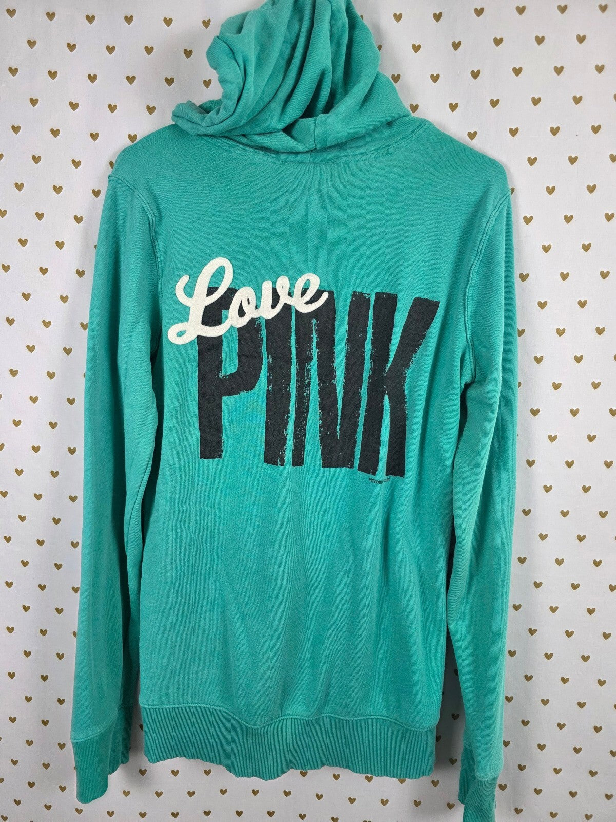 Victorias Secret Pink Full zip embroidered Hoodie Jacket Teal Medium Logo