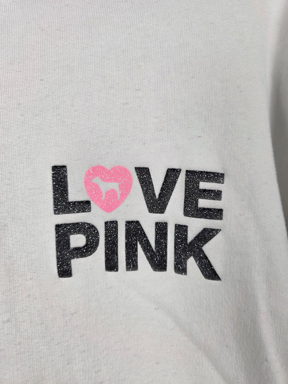 Victorias Secret Pink Campus Originals White Pullover Hooded Sweater BLING XXL