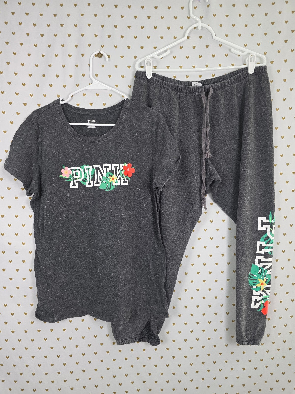 Victorias Secret PINK Vintage Style Hawaiian SET Sweatpants Tee shirt Sweats XL