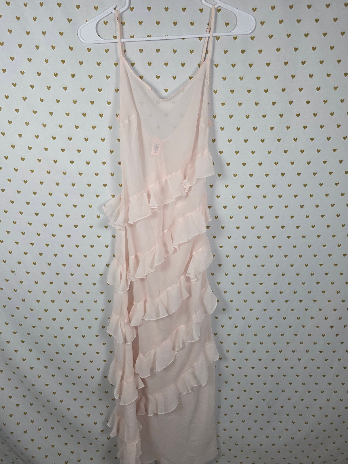 NWT Victoria's Secret Chiffon Ruffle Maxi Slip Dress Nightgown Bridal Pink M