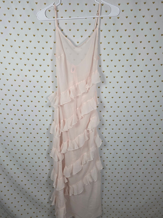 NWT Victoria's Secret Chiffon Ruffle Maxi Slip Dress Nightgown Bridal Pink M