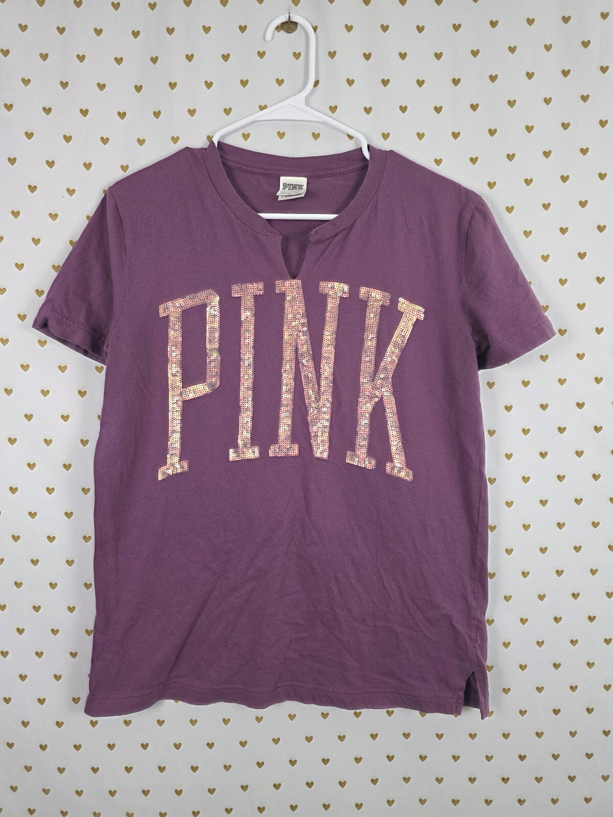 Victorias Secret PINK Bling Logo Short Sleeve V Neck Shirt XS