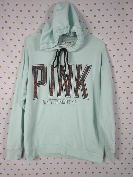 Victorias Secret Pink Leopard Cheetah Pullover Hooded sweater shirt Mint SMALL