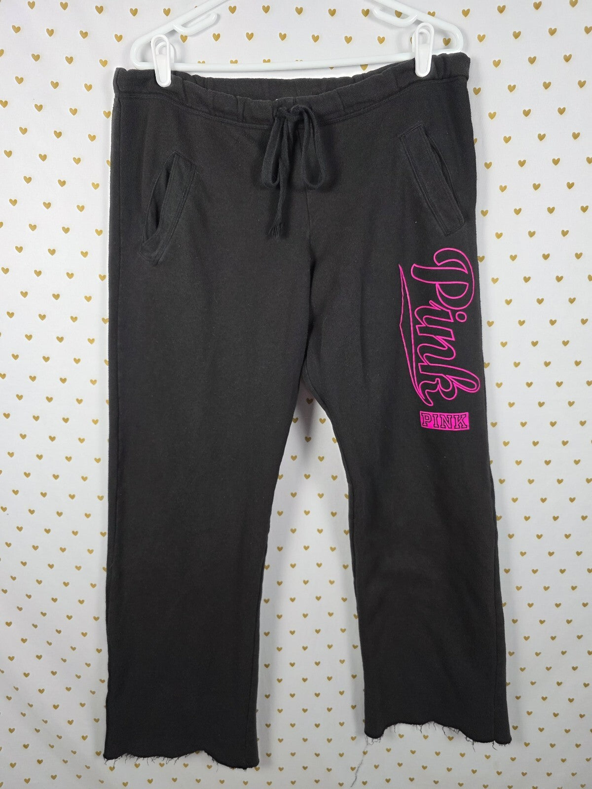 Victorias Secret PINK Boyfriend Diaper Butt Logo Raw Hem Sweatpants SMALL