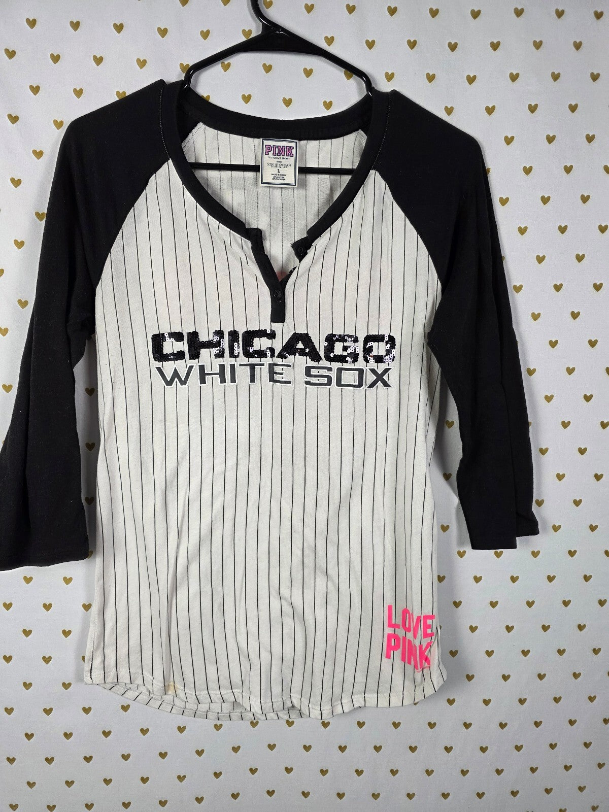 Victoria's Secret PINK Chicago White Sox 5th & Ocean Sequin Baseball Tee L