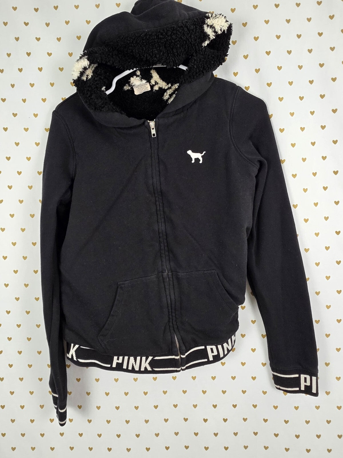 Victorias Secret Pink Sherpa Lined Thick Warm Full zip Hoodie Jacket XS