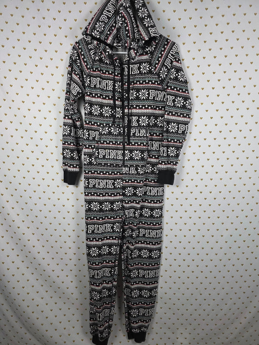 PINK Victoria's Secret XS Sherpa Lined Hooded One Piece Pajamas Fair Isle