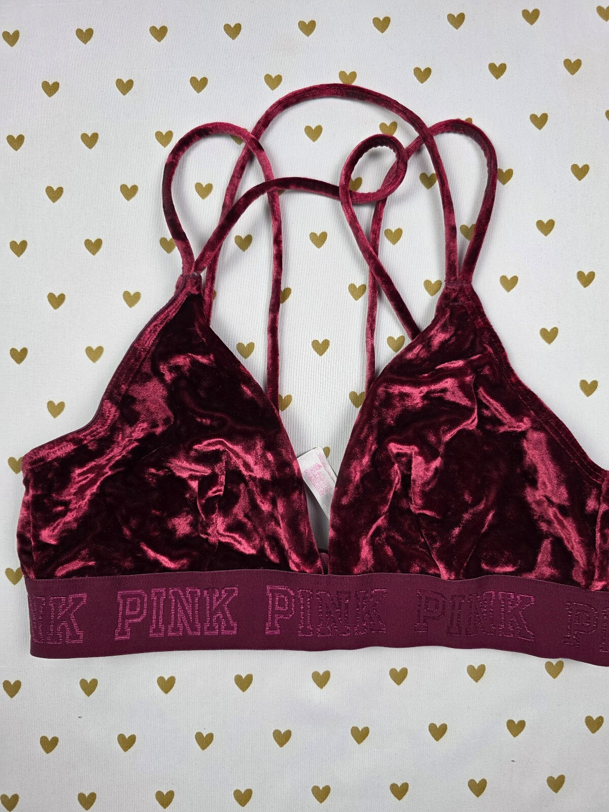Victorias Secret Pink Red Velvet Strappy Medium Bralette Bra Top Tank