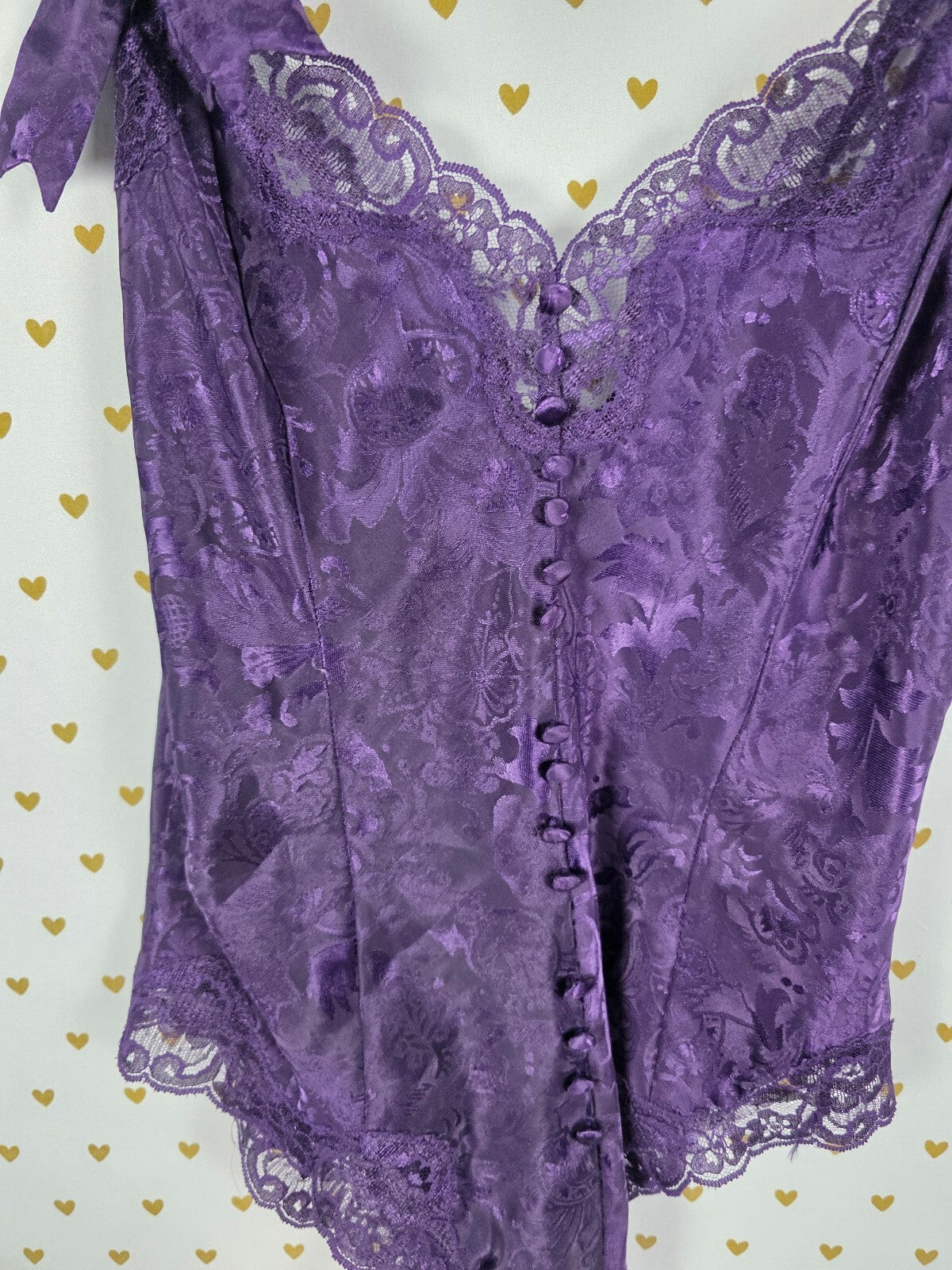 Vintage Victoria's Secret Gold Label Purple Jacquard Teddy Bodysuit S Bows