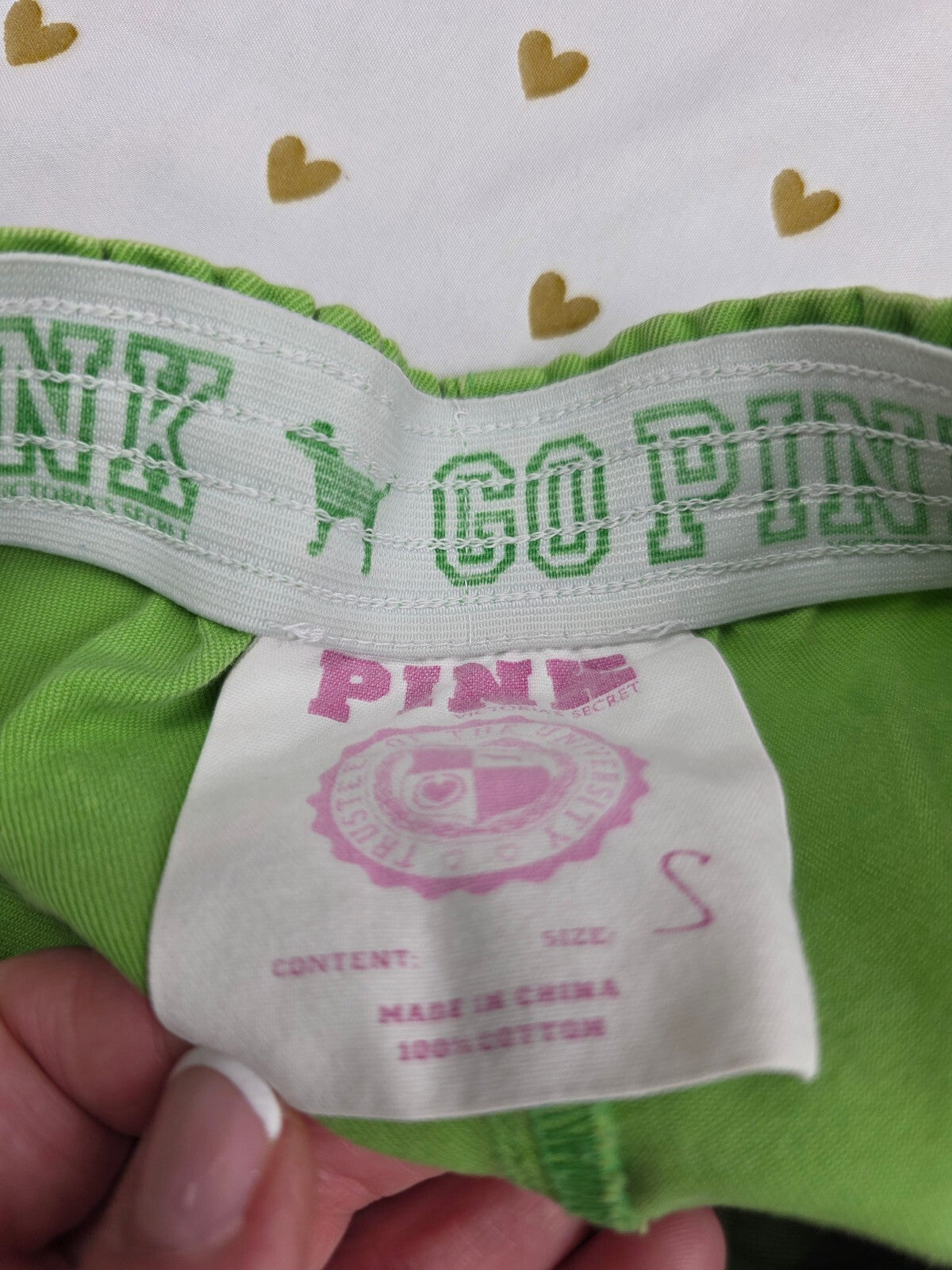 Vintage 2007 VS PINK Green Foldover Dolphin Shorts SMALL Go Pink Y2K Cargo