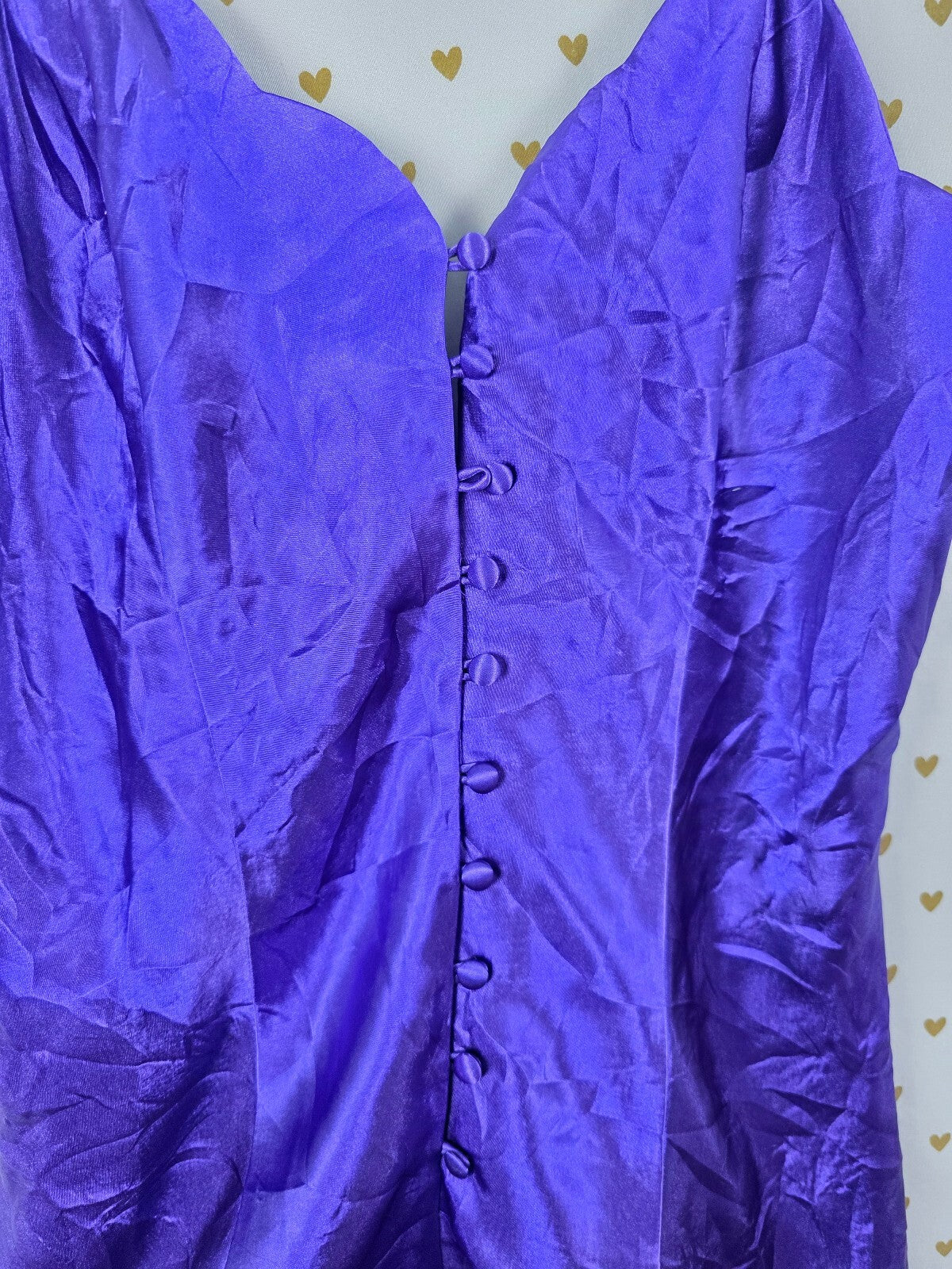 Vintage Victoria's Secret Gold Label Purple Babydoll Nightgown Slip M Buttons