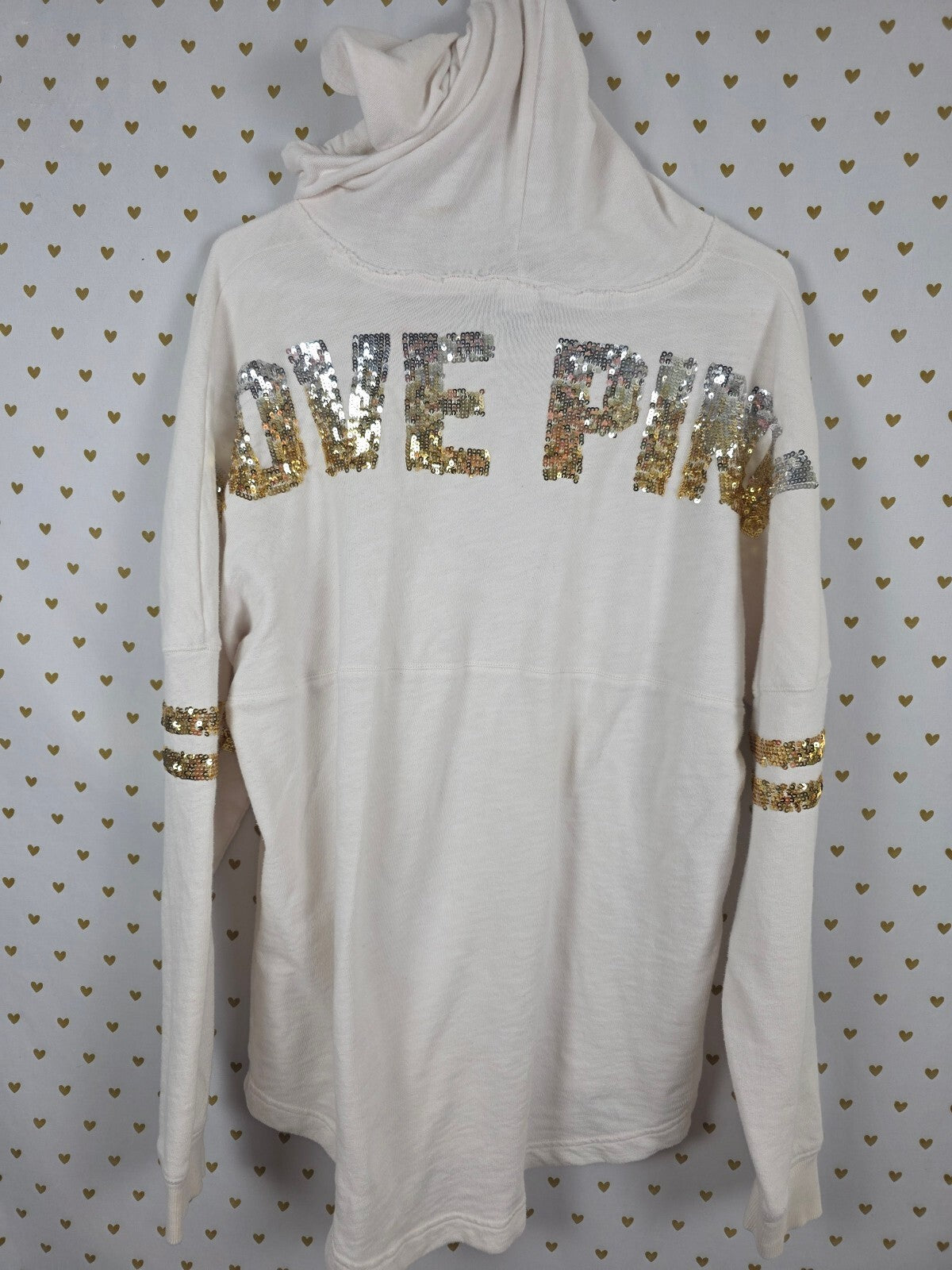Victorias Secret Pink Gradient Bling Hoodie Sweater Pullover Sequined Large