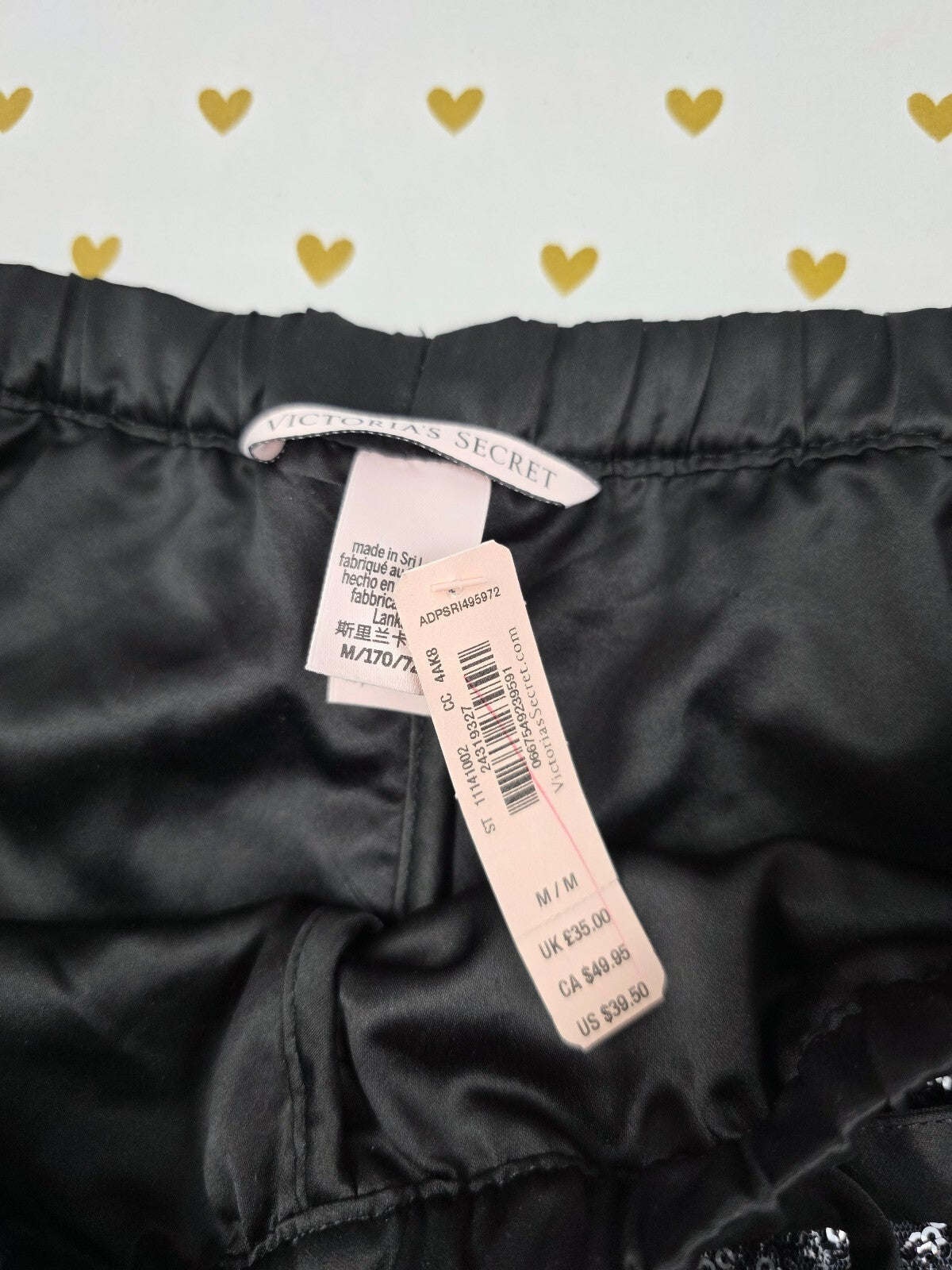 Victoria's Secret NWT Black Sequin Leopard Lounge Sleep Shorts Satin Heart M