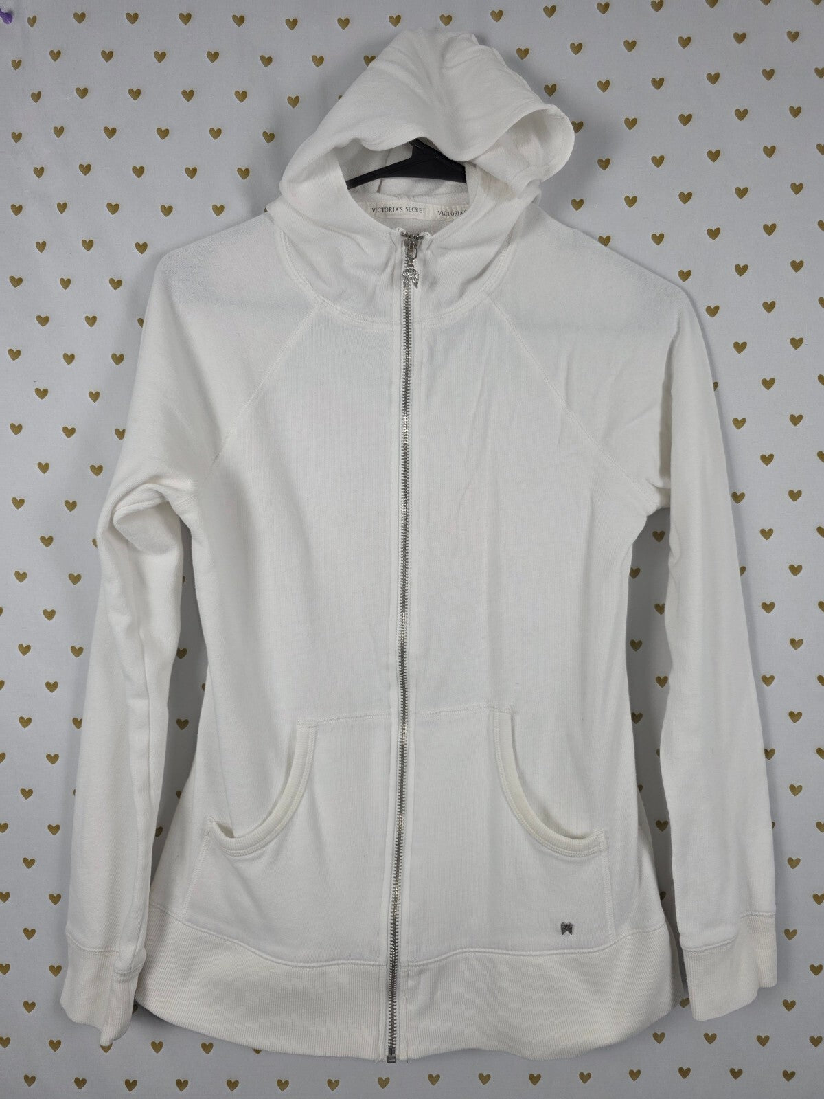 Victorias Secret Pink ANGELS Wings Hoodie Jacket MEDIUM Full Zip White Sequined