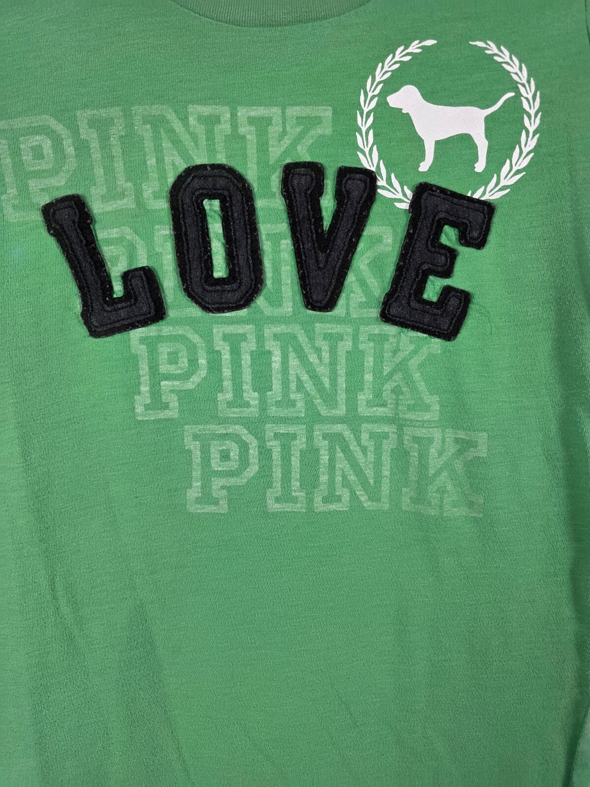 Victorias Secret PINK Vintage Y2k Green Embroidered Tee shirt SMALL