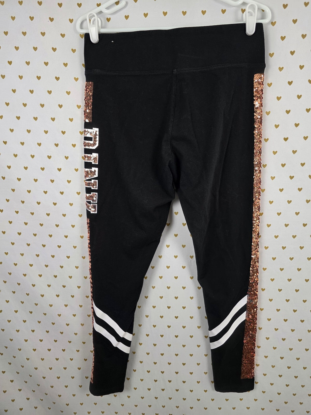 Victorias Secret PINK Rose Gold Bling Yoga Pants Sequined Leggings large