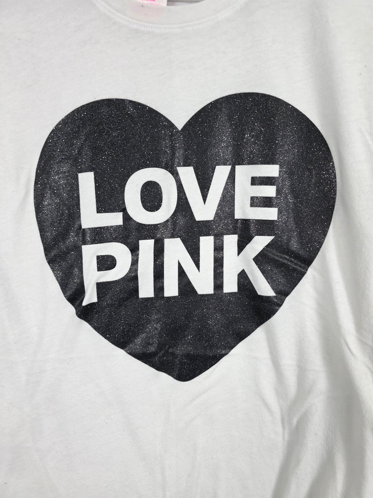 Victorias Secret PINK Campus Originals Glitter Heart White Tee shirt Logo Medium
