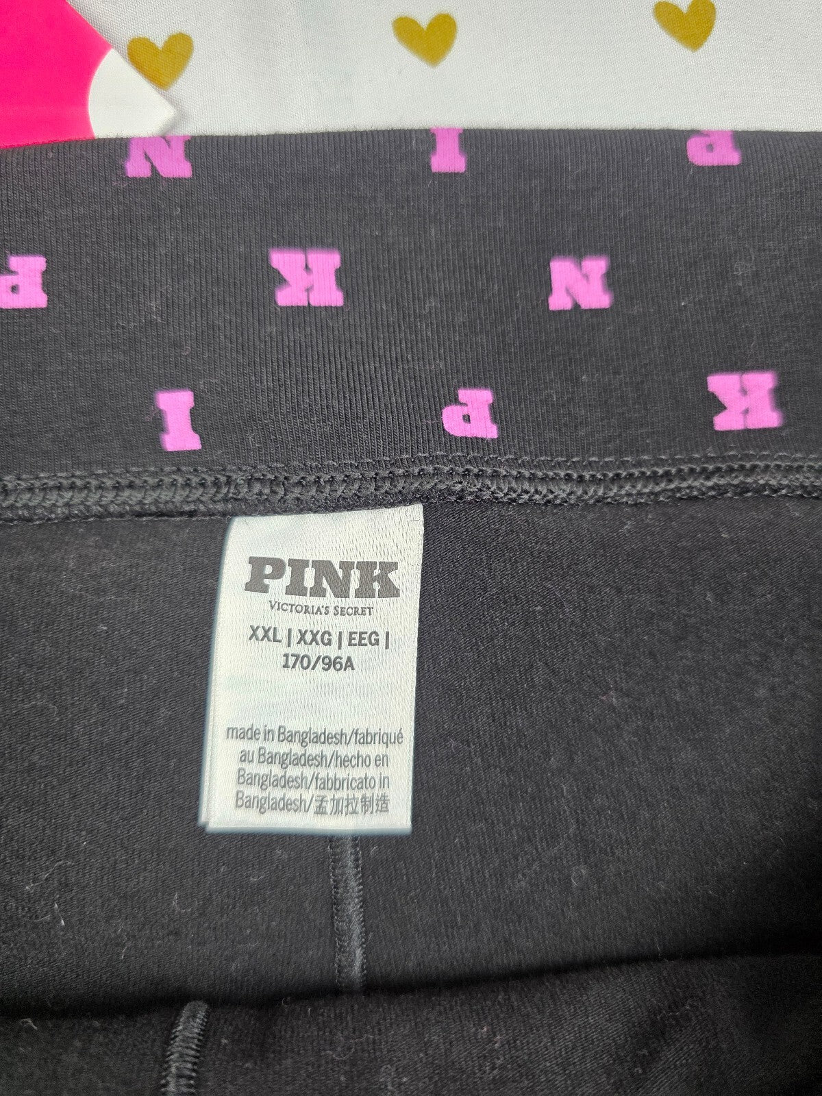 Victorias Secret PINK Black FOLDOVER Yoga Shorts 2XL XXL Logo