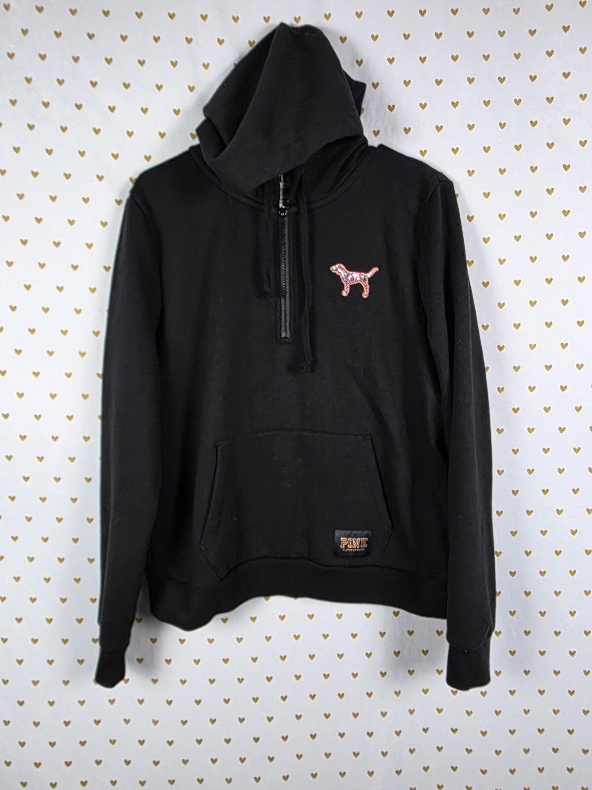 Victorias Secret Pink Full Zip Dog Bling Sequined Rose Gold Large Hoodie Jacket