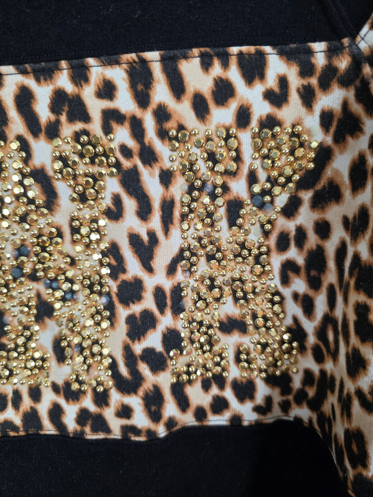 Victorias Secret Pink Bling Logo Cheetah Leopard Slouchy Sweater Shirt XS