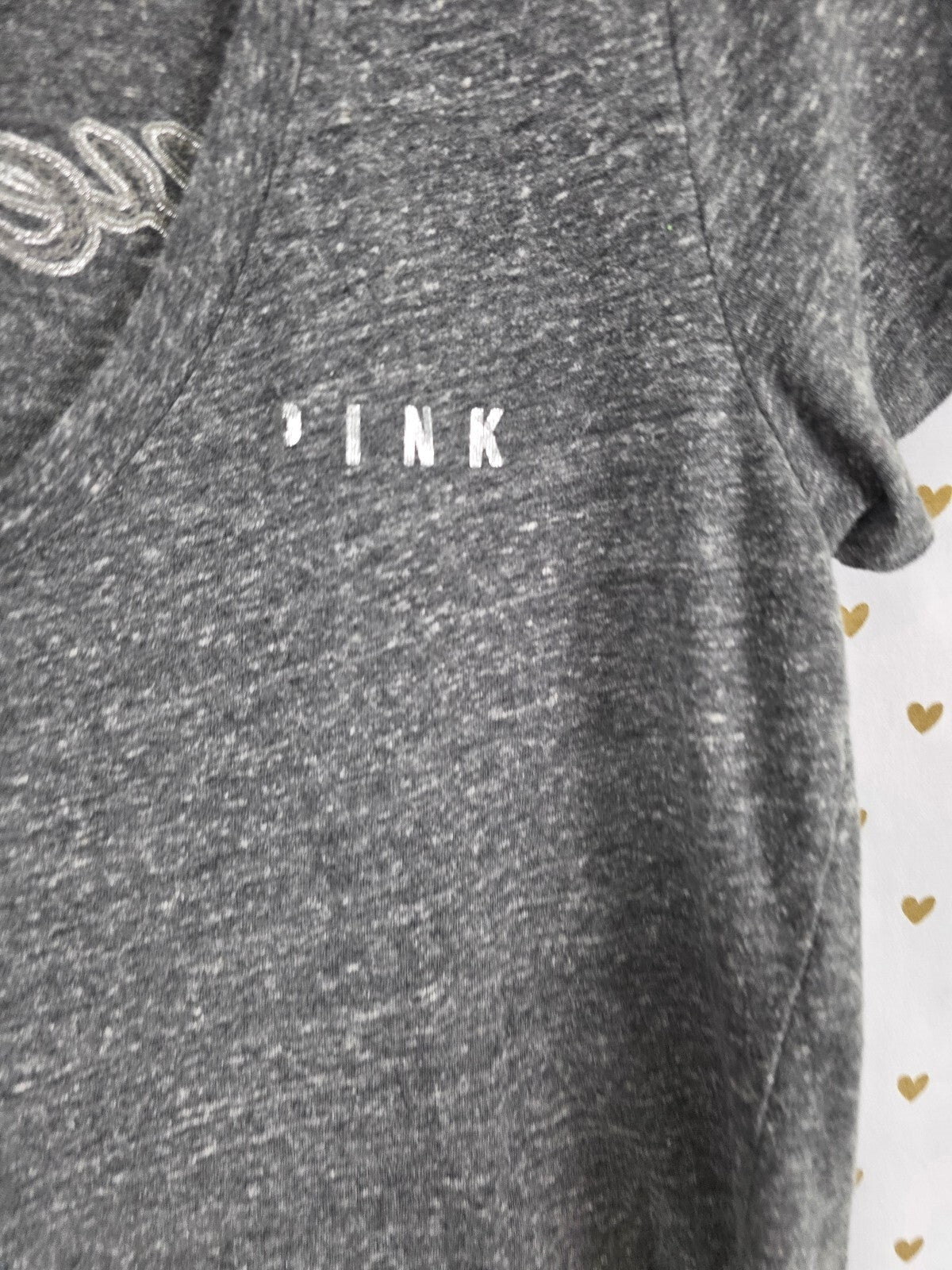 Victorias Secret PINK silver Bling Tee shirt Logo Medium Sequined