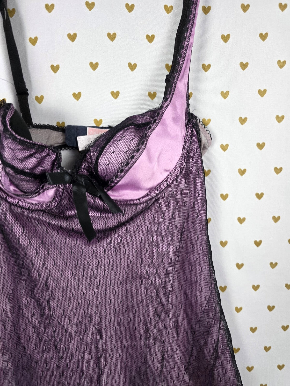 Victoria's Secret 34B Purple Black Lace Mesh Babydoll Chemise Lingerie Y2K