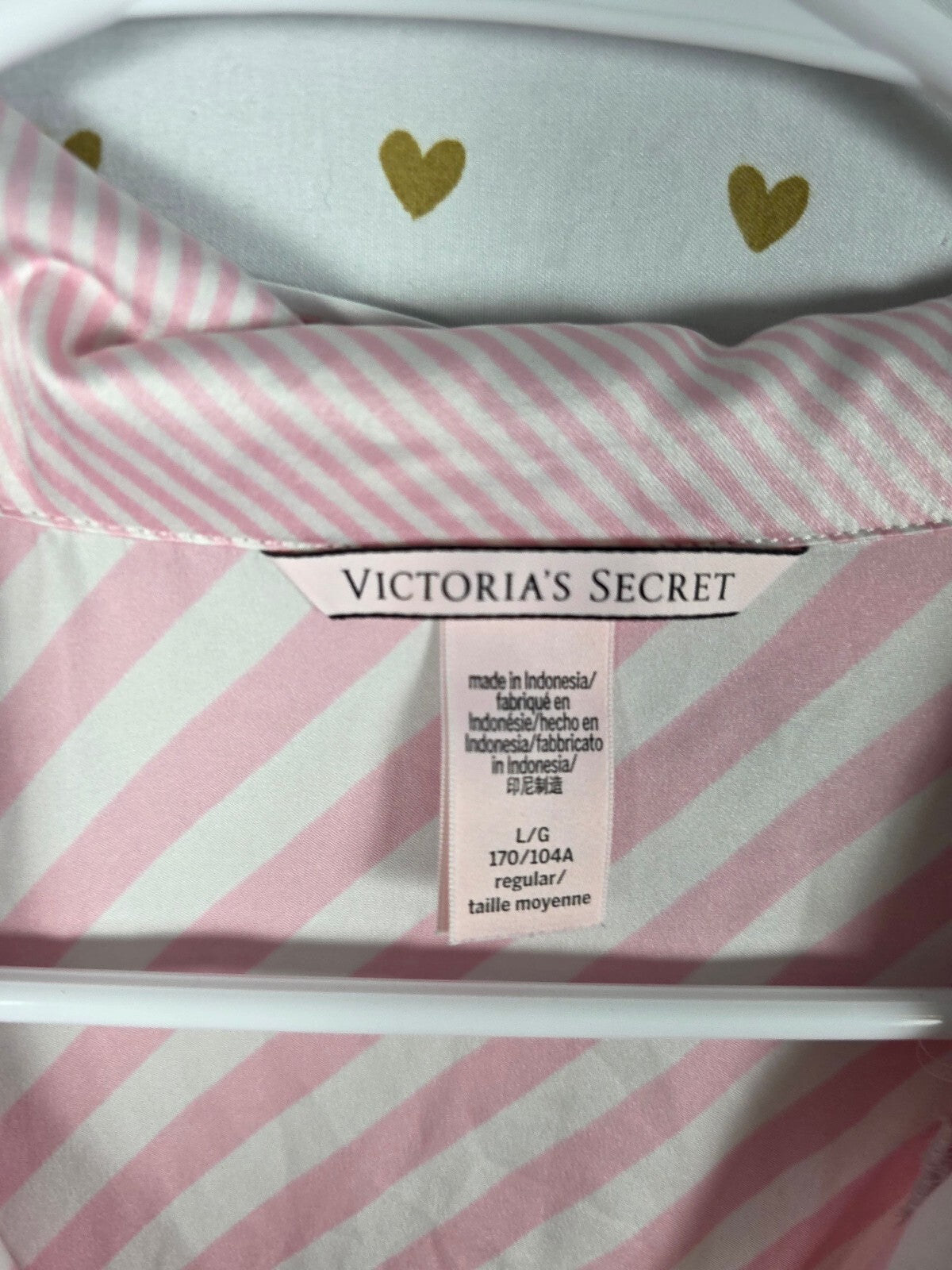 Victorias Secret Sleep SET 2pc Outfit Pajama Satin Iconic Striped Shirt Pants L