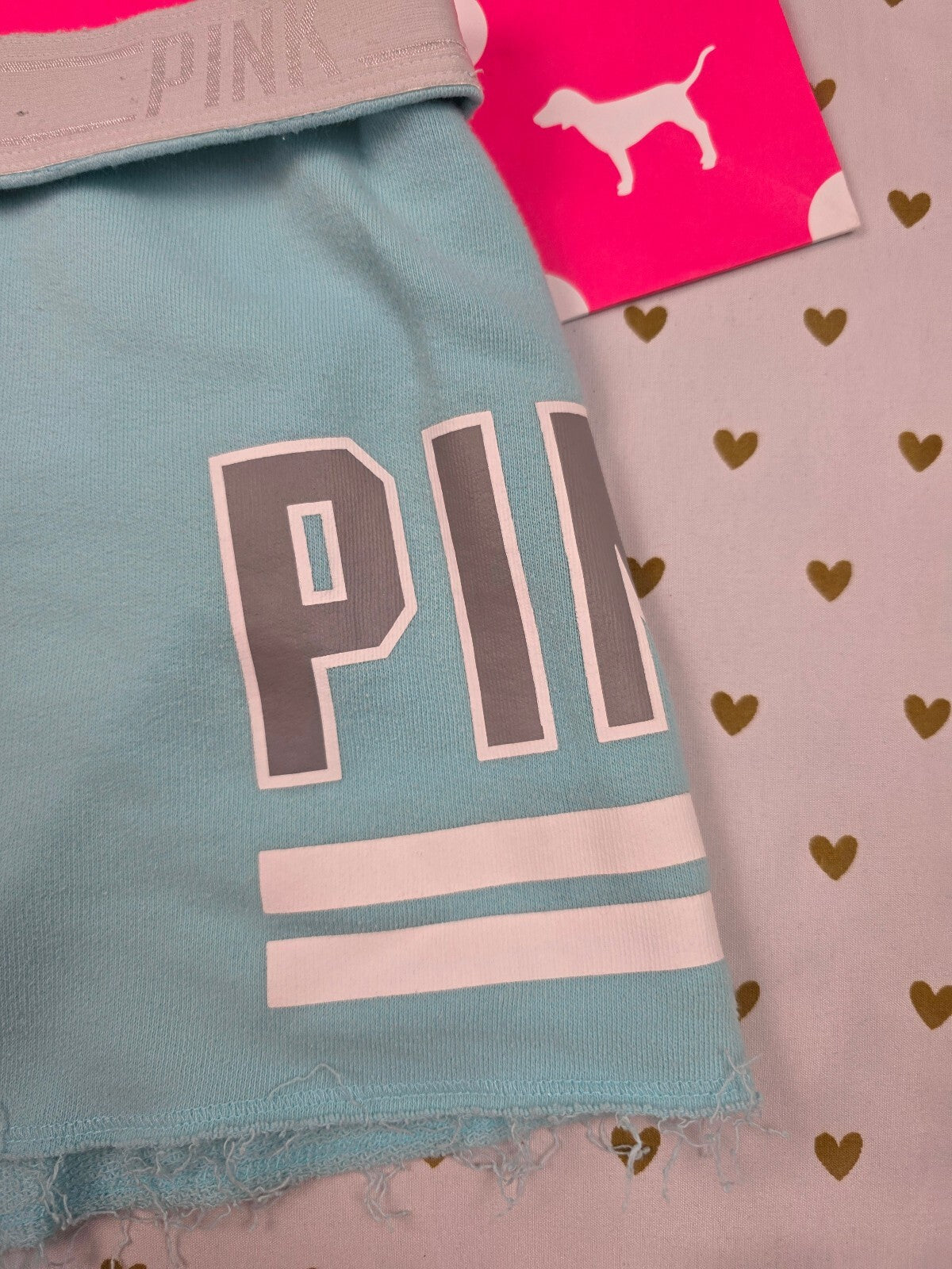 Victorias Secret PINK Foldover Logo sweat shorts Blue SMALL