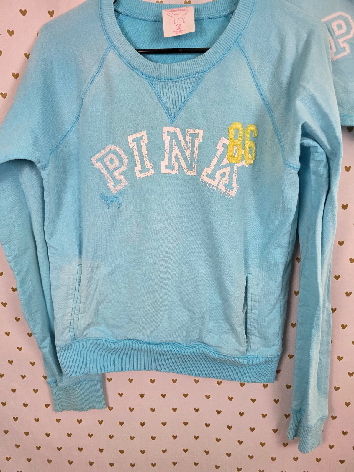 Vintage 2005 Victoria's Secret PINK 86 Sweatshirt Shorts Set M Y2K Aqua