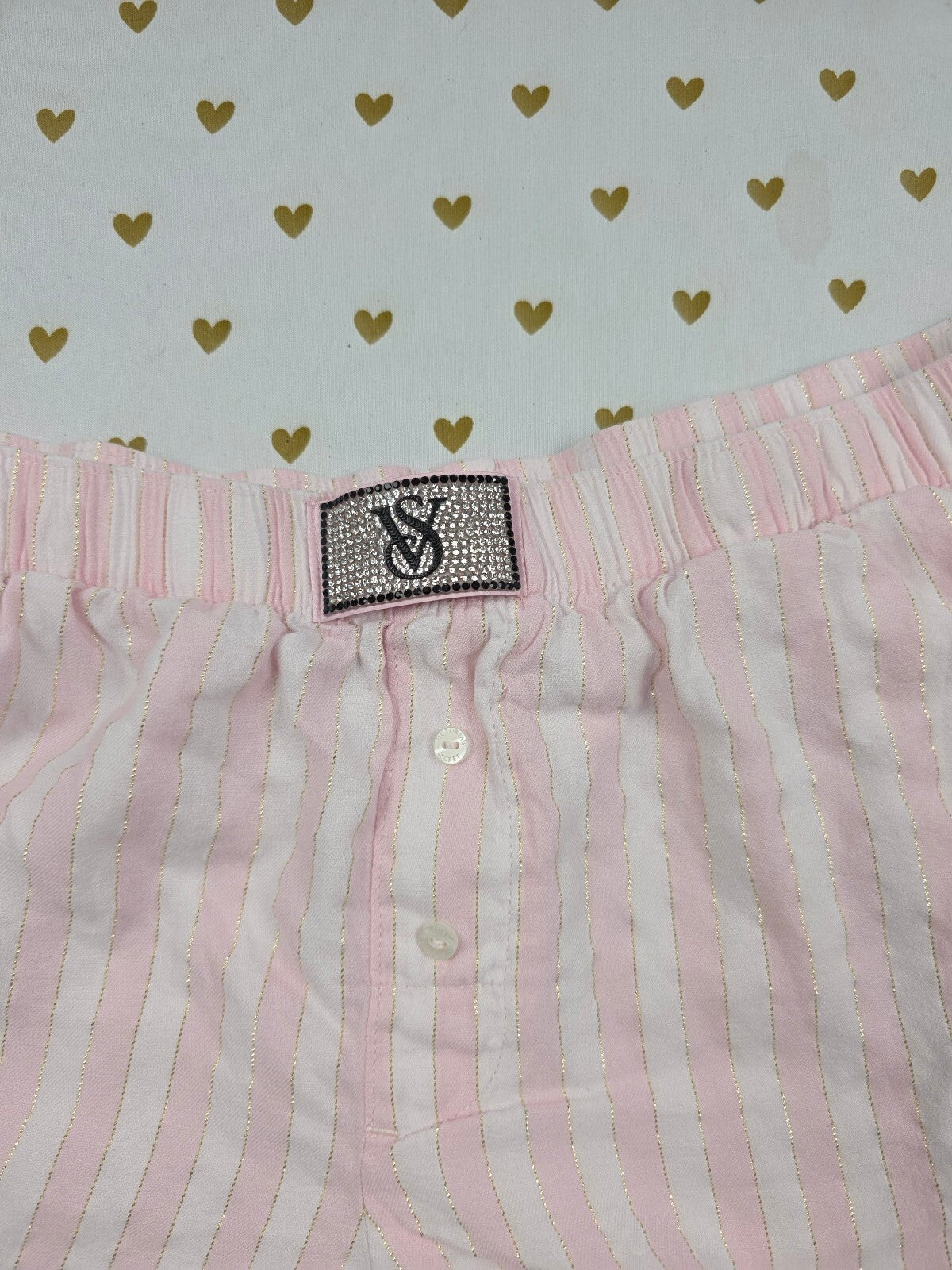 Victorias Secret Pink Stripe Bling Small Sleep Shorts Boxers Pajama Bottoms