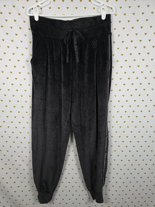 Victorias Secret Black Velvet Soft Sweats Sweatpants BLING Stripe MEDIUM