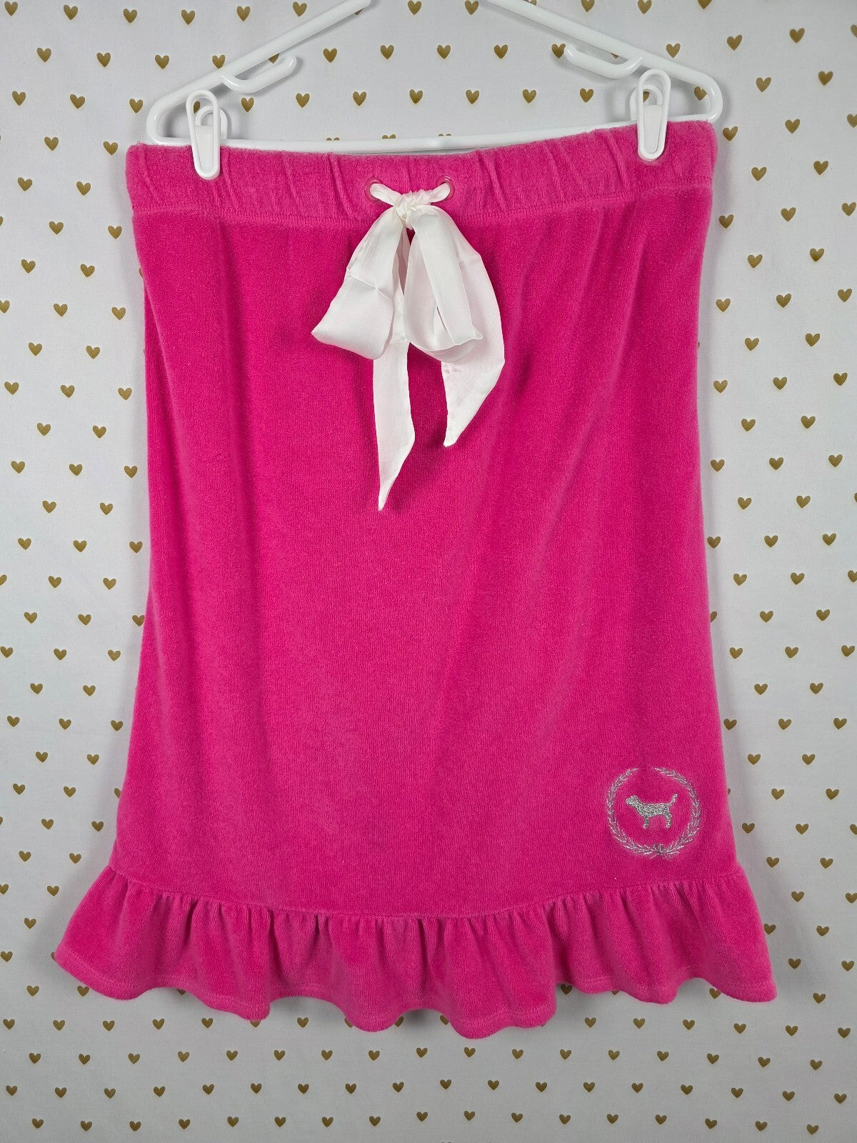 Victoria Secret PINK Velour VINTAGE LOVE Strapless Dress UNIVERSITY RARE MED L