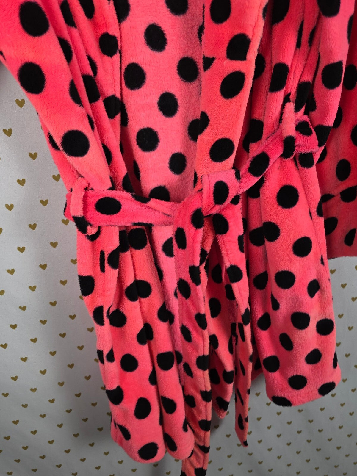 Victorias Secret PINK Fluffy Warm Polka Dot Wrap Robe Lounge Med Large