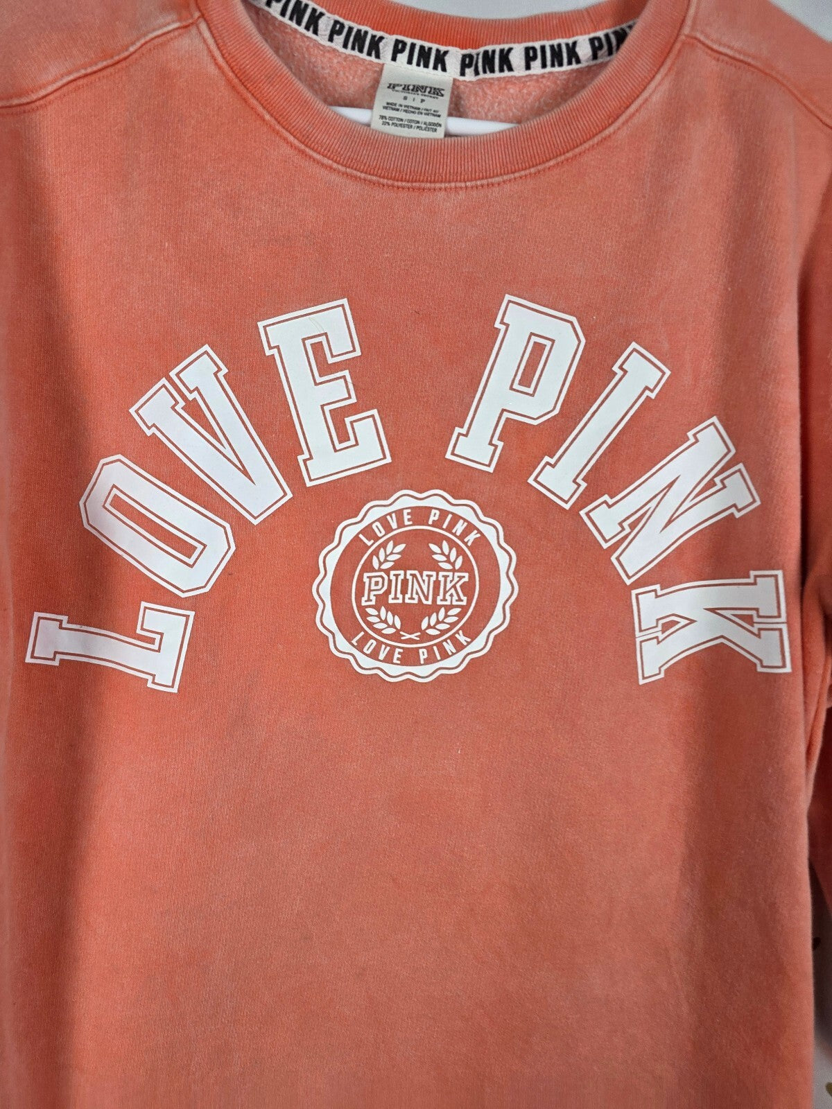 Victorias Secret Pink Vintage Style Crew Sweater Logo LOVE SMALL