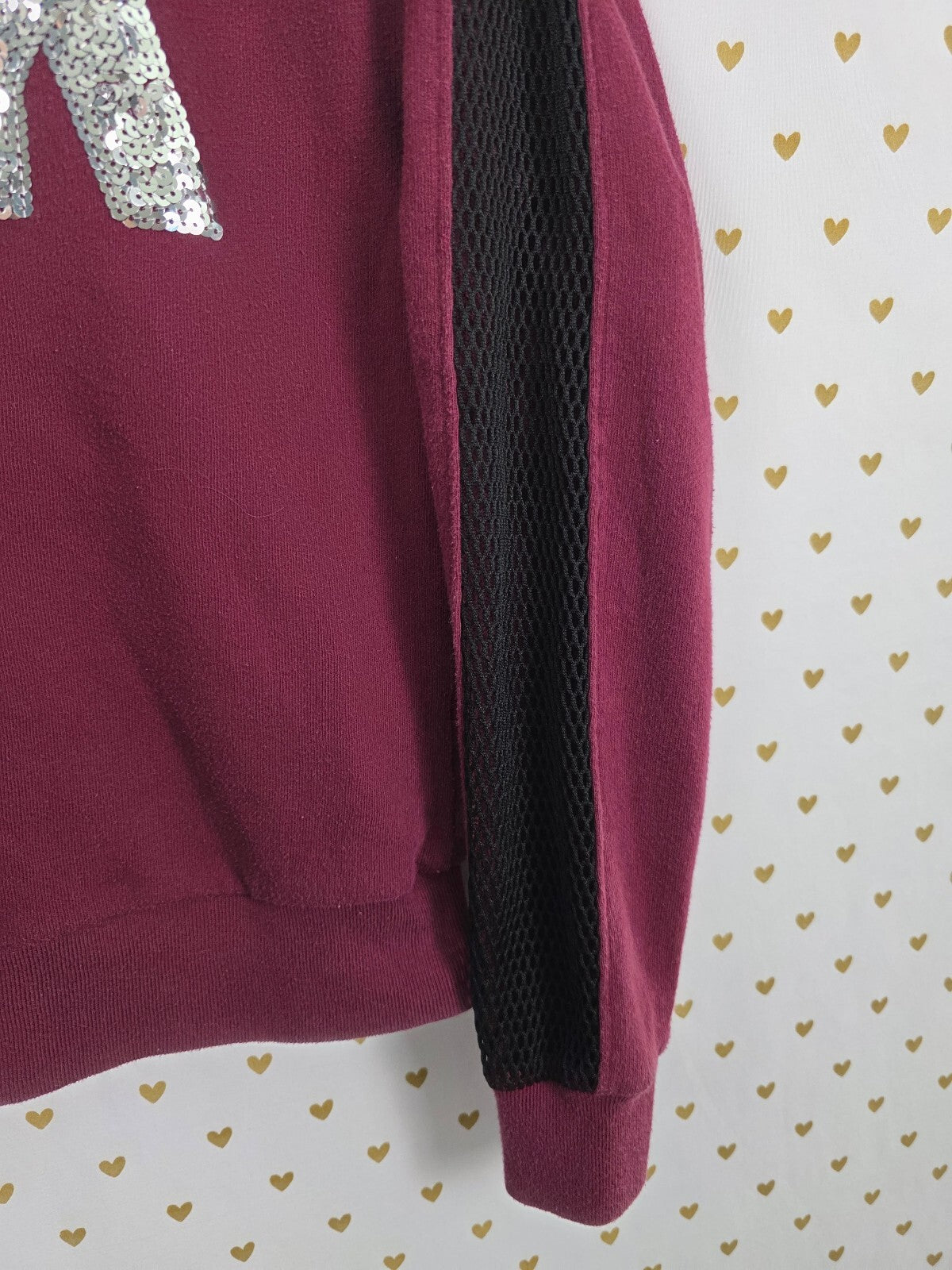 Victorias Secret Pink BLING Full Zip Mesh Sleeve Jacket Maroon Small