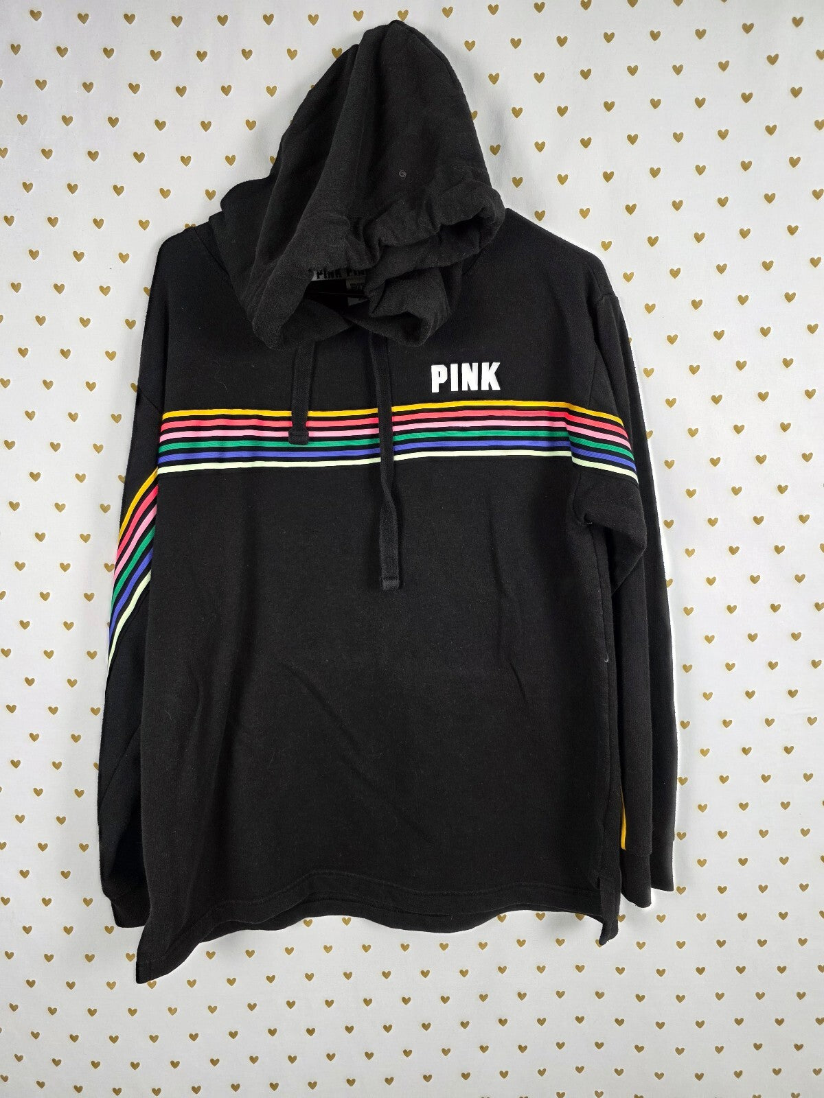 Victorias Secret Pink Rainbow Stripe Medium Pullover Hoodie Sweater