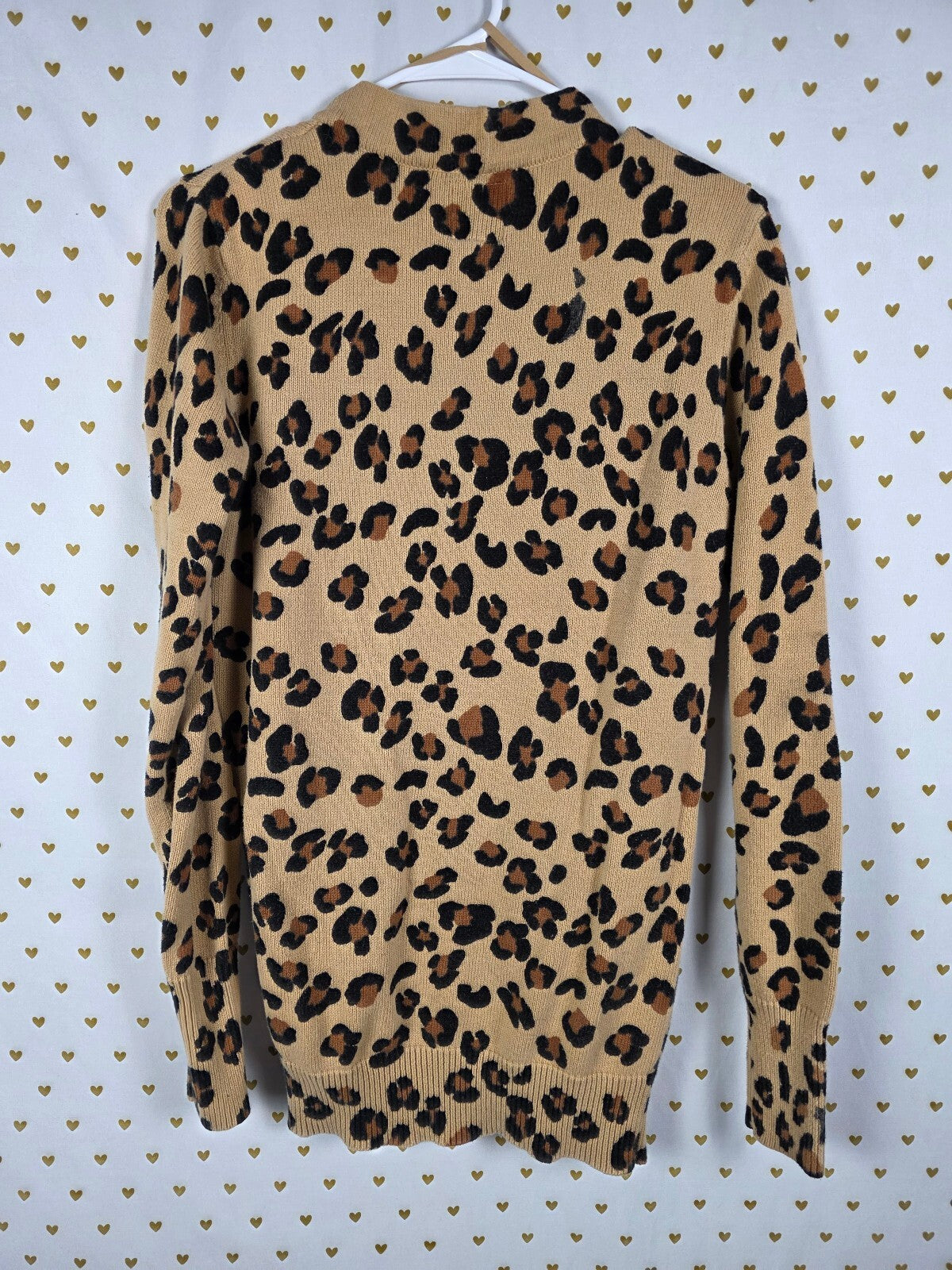 Victoria's Secret PINK Leopard Cardigan Sweater L Tan Animal Print 100% Cotton