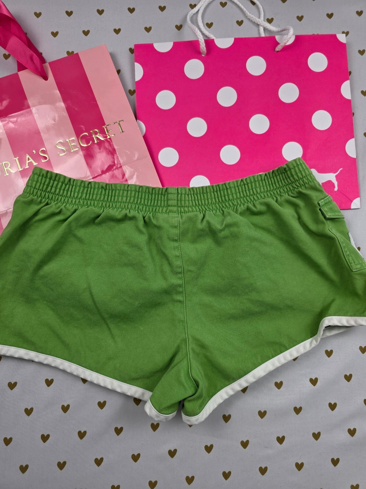 Vintage 2007 VS PINK Green Foldover Dolphin Shorts XS Go Pink Y2K Cargo